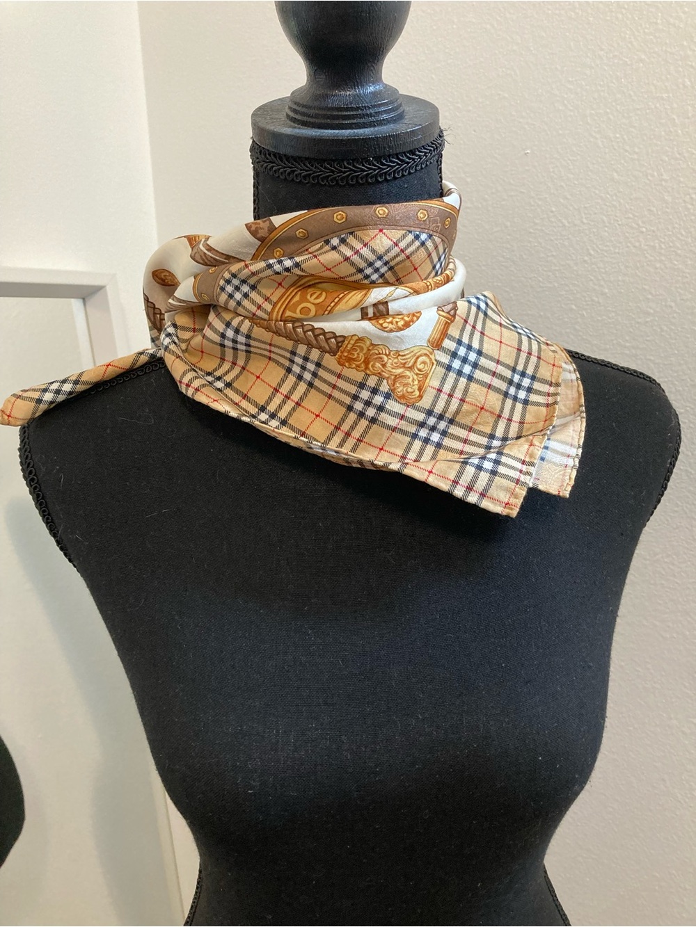 Burberry Plaid Crest Tapestry in Beige, Brown, Gold - Picture 8 of 9